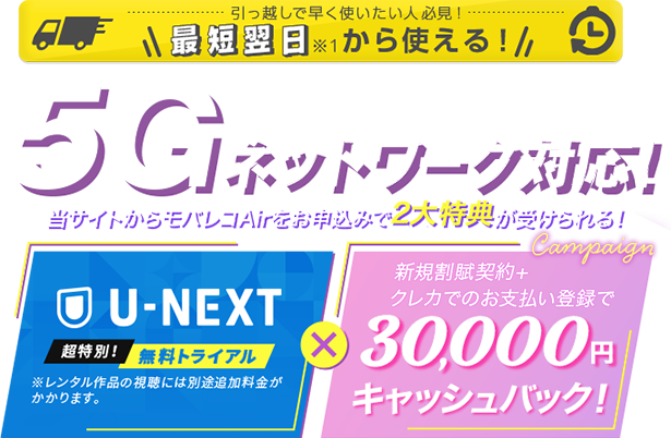 当サイトからモバレコAirをお申込みで2大特典が受けられる！