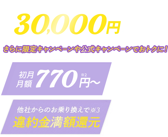 当サイトからモバレコAirをお申込みで翌月30,000円キャッシュバック！