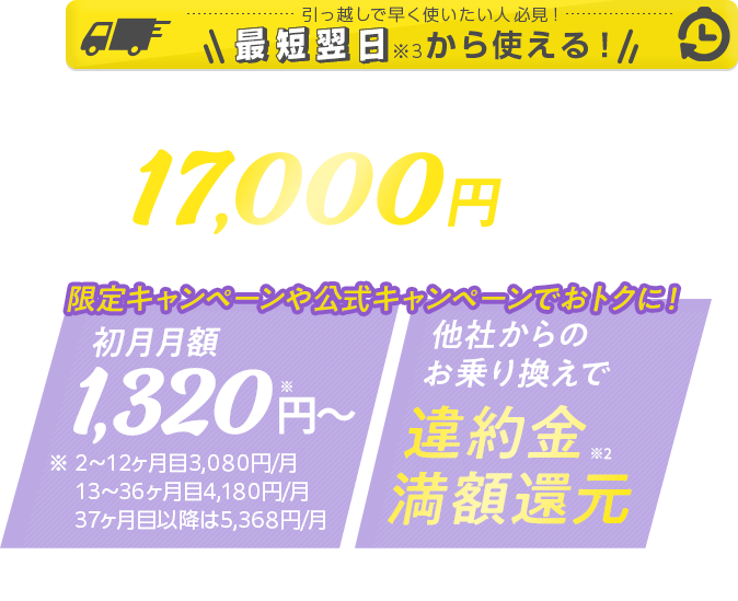 当サイトからモバレコAirをお申込みで翌月17,000円キャッシュバックcampaign